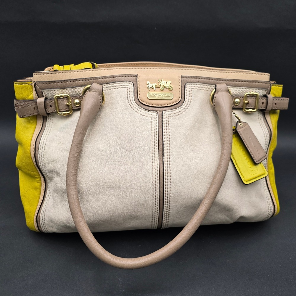 Coach Madison Colorblock Leather Carryall Satchel Cream Yellow Tan 23239